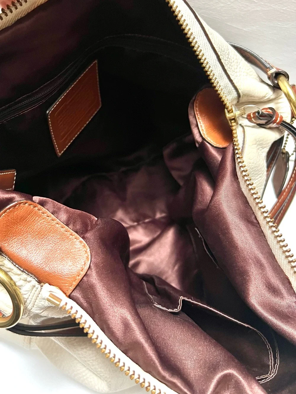 Authentic COACH Cream Leather Hobo Bag with Brown Leather Trim